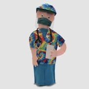 A man in hawaiian shirt and hat with stethoscope.